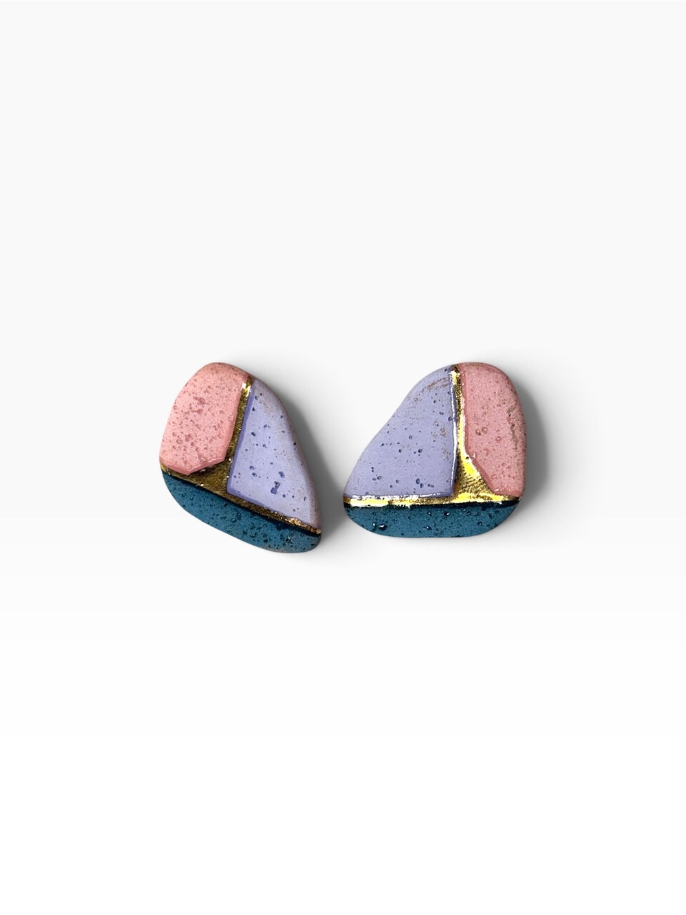 Handcrafted Pastel Geometric Stud Earrings - Pink, Lavender & Teal